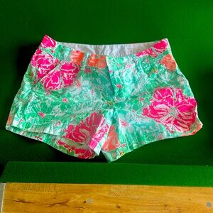 Lilly Pulitzer Pink and Green Bermuda Shorts Vibrant Floral Design